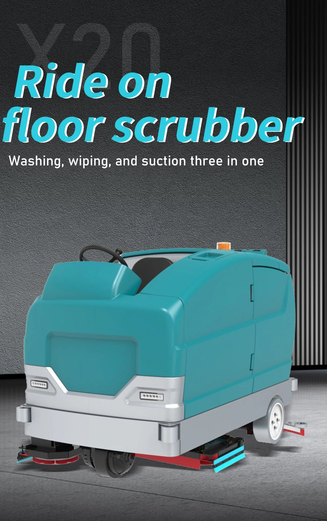 Commercial Supermarket Sit on Floor Scrubber Cleaning Equipment in Public Area