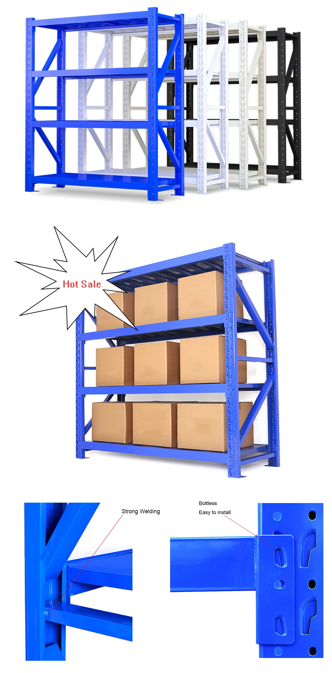 Cold-Rolled High Load Bearing Stainless Steel Warehouse Rack Angle Shelf