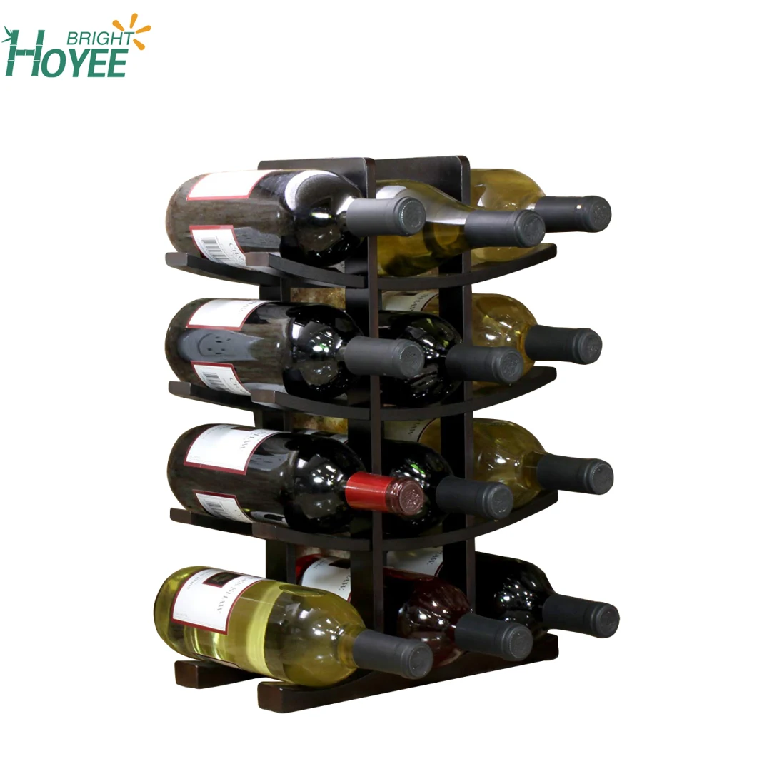 Eco Friendly Bamboo Wine Rack Black Holding 12 Bottles Wine Storage Holder Rack